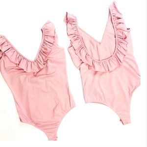 Blue Blush Ruffled Neck Blush/Pale Pink Bodysuit